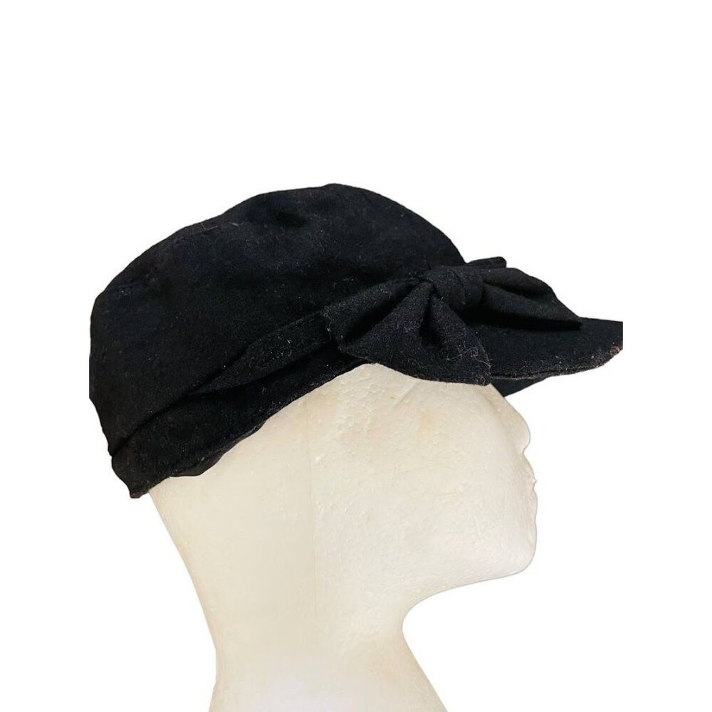 Adult Cadet Cap‎ Hat Black Wool Blend Side Bow Silky Lining